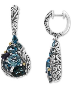 image of Effy Multi-Gemstone Teardrop Drop Earrings (7-1/2 ct. t.w.) in Sterling Silver & 18k Gold-Plate