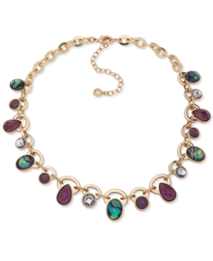 image of Anne Klein Gold-Tone Multi-Stone Frontal Necklace, 16-1/4