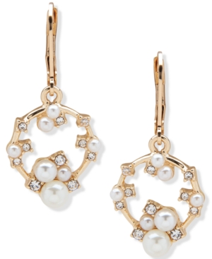 image of Anne Klein Gold-Tone Imitation Pearl & Crystal Drop Earrings
