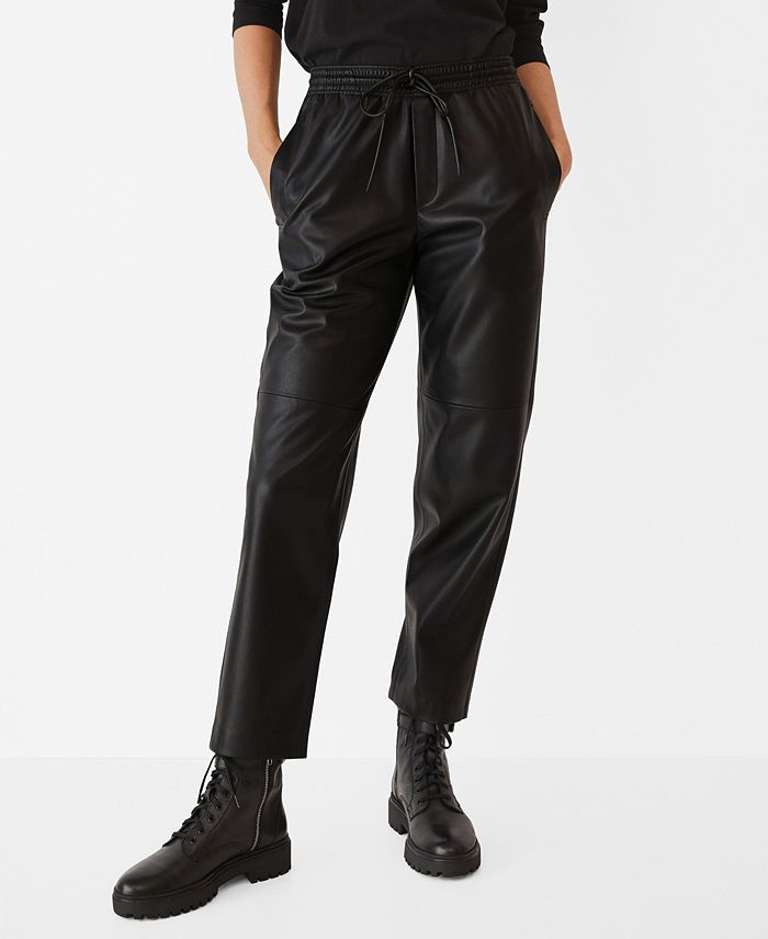 Leather-effect elastic waist trousers - Woman