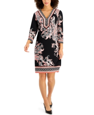 Jm Collection 3/4-SLEEVE PRINTED DRESS, CREATED FOR MACY'S