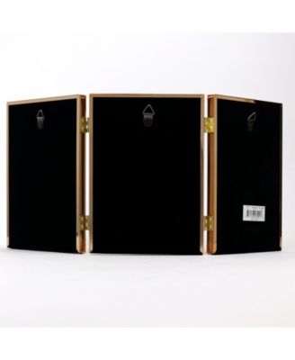 Polished Metal Hinged Triple Picture Frame - Bead Border Design, 5" x 7"