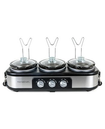 Triple Slow Cooker with 3 Spoons, 3 Pot 1.5 Quart Oval Crock Food Warmer Buffet  Server, Stainless Steel 