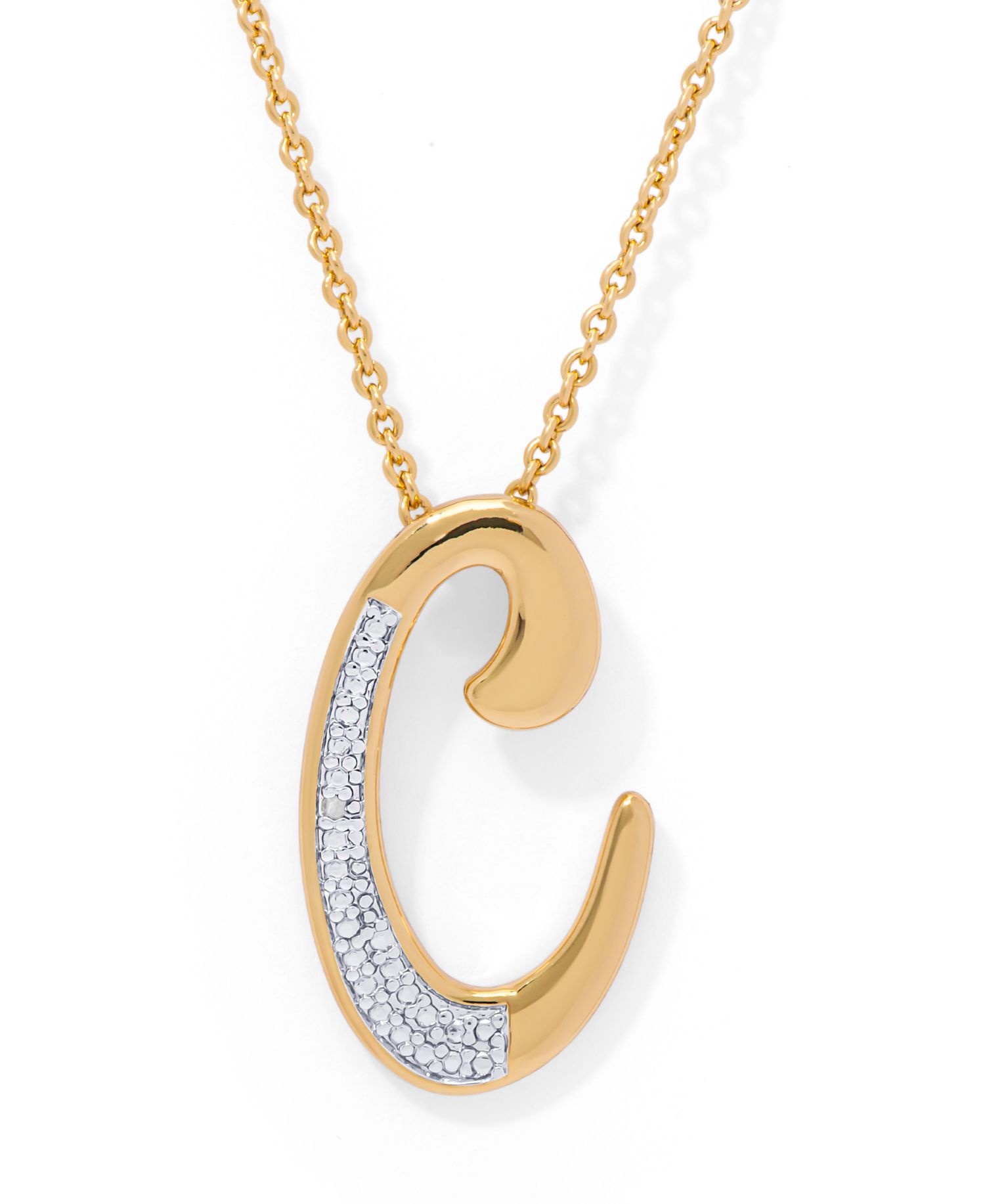 Diamond Accent Initial Pendant Necklace 18" in Gold Plate or Rose Gold Plate