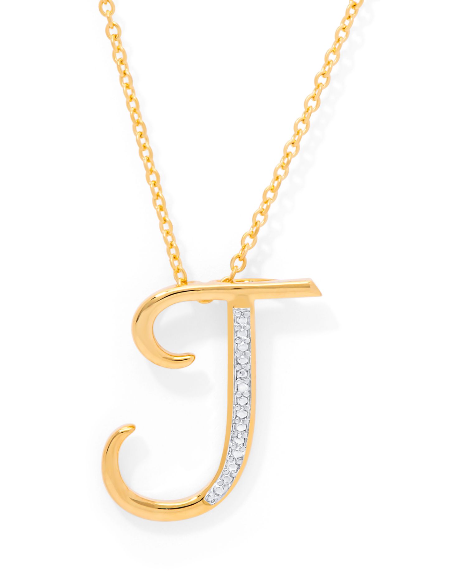 Diamond Accent Initial Pendant Necklace 18" in Gold Plate or Rose Gold Plate