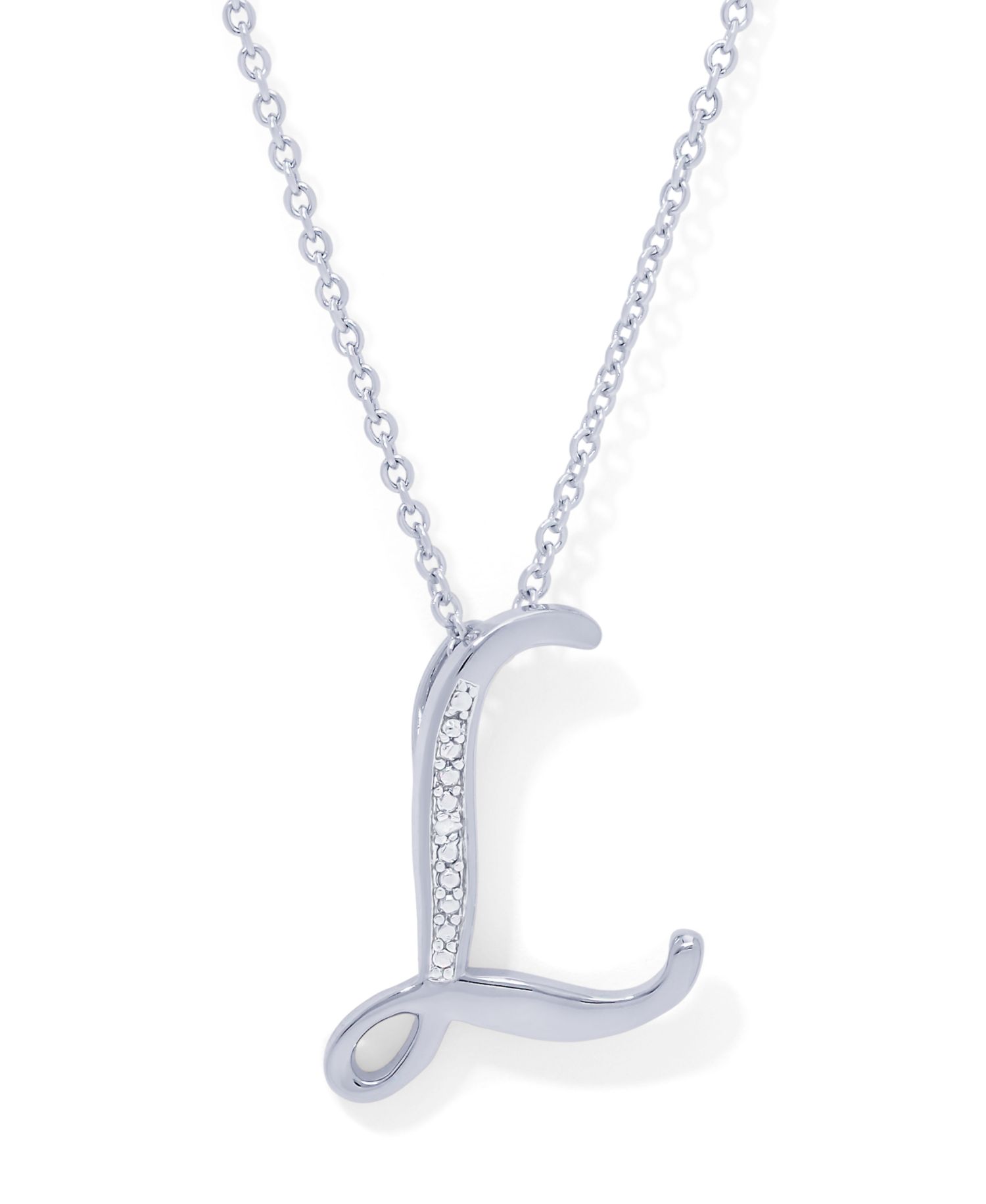 Diamond Accent Initial Pendant Necklace 18" in Silver Plate