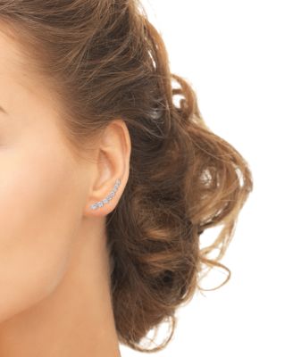 Cubic Zirconia Ear Climber Earrings in Silver Plate, Rose Gold Plate or Gold Plate