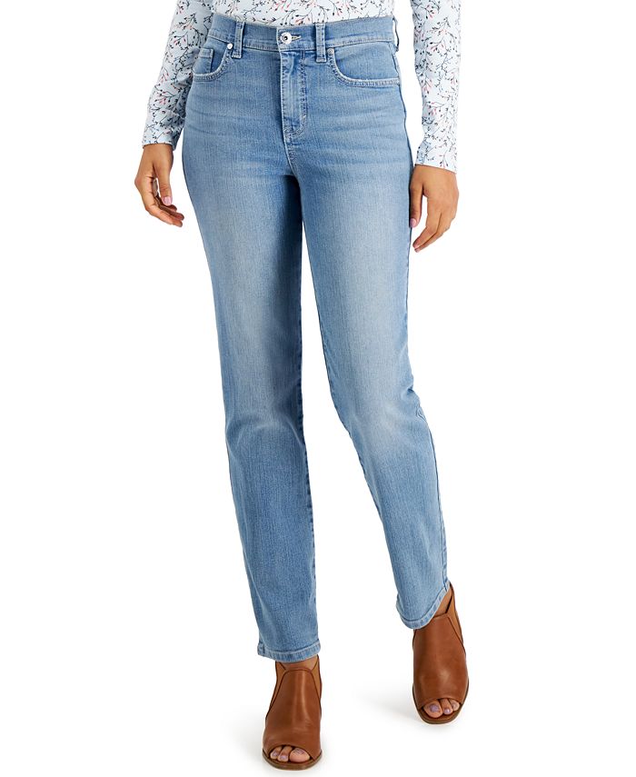 Style & Co Petite High-Rise Natural Straight-Leg Jean, Created for Macy ...