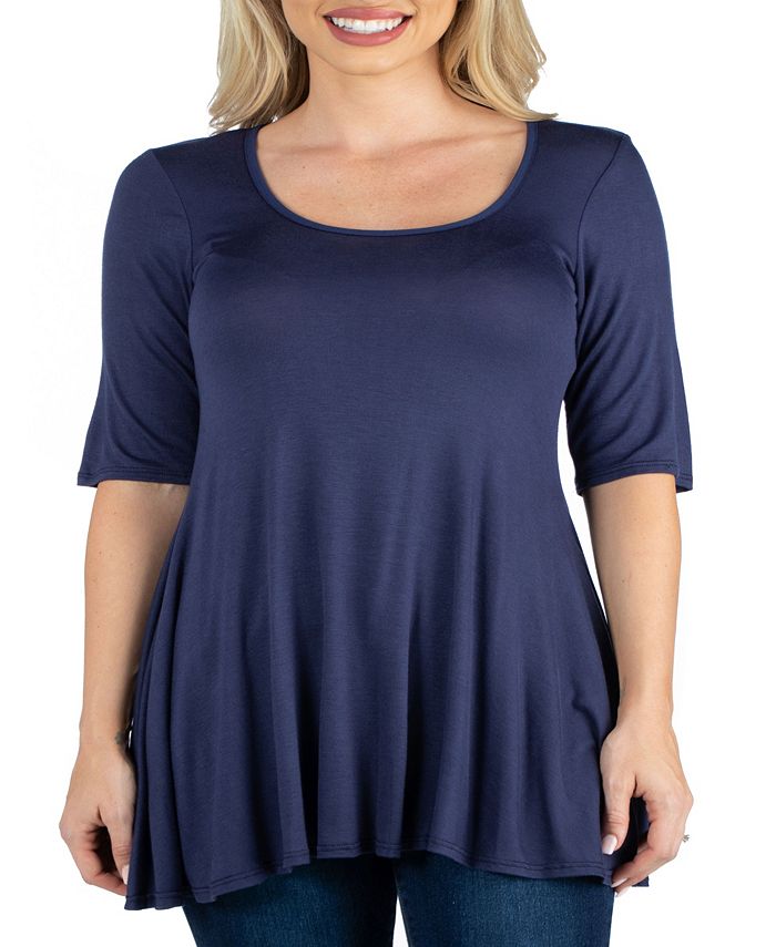 24seven Comfort Apparel Elbow Sleeve Plus Size Tunic Top For Women 