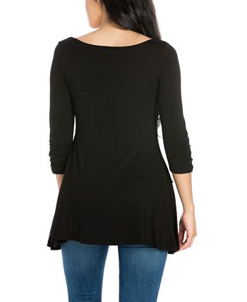 24seven Comfort Apparel Women's Ruched Sleeve Swing Tunic Top & Reviews ...