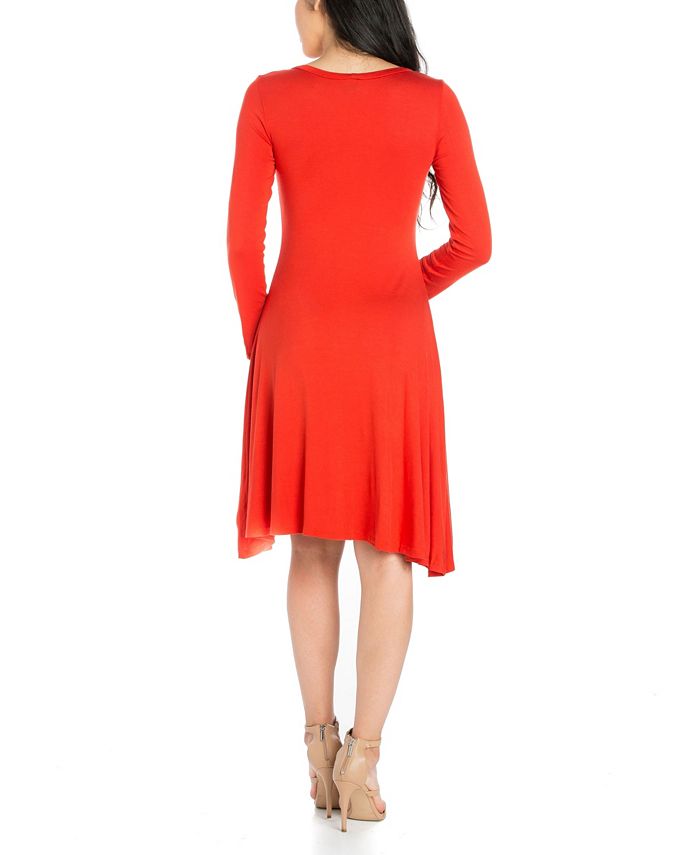 24seven Comfort Apparel Women's Classic Long Sleeve Flared Mini Dress ...