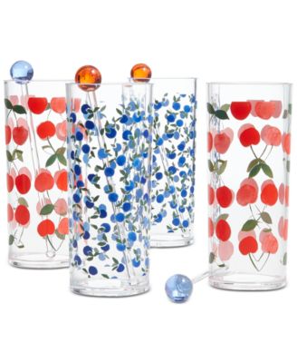 Martha Stewart Collection - Berry Acrylic Tom Collins Glasses with Stirrers, Set of 4