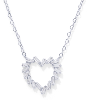 image of Cubic Zirconia Open Heart Pendant in Fine Silver Plate