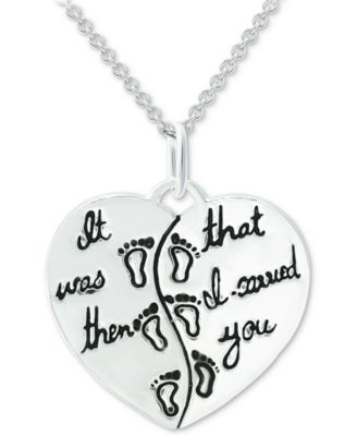 Giani Bernini - "It Was Then that I Carried You" Message Footprint Heart 18" Pendant Necklace in Sterling Silver
