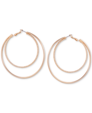 image of Guess Gold-Tone Textured Large Double Hoop Earrings, 2.4