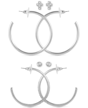 image of Guess Silver-Tone 4-Pc. Set Hoop & Stud Earrings