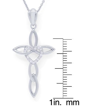Macy's - Diamond Heart Cross Pendant Necklace (1/4 ct. t.w.) in Sterling Silver, 16" + 2" extender