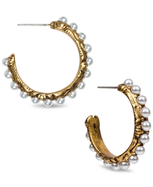 image of Patricia Nash Gold-Tone Medium Imitation Pearl C-Hoop Earrings, 1