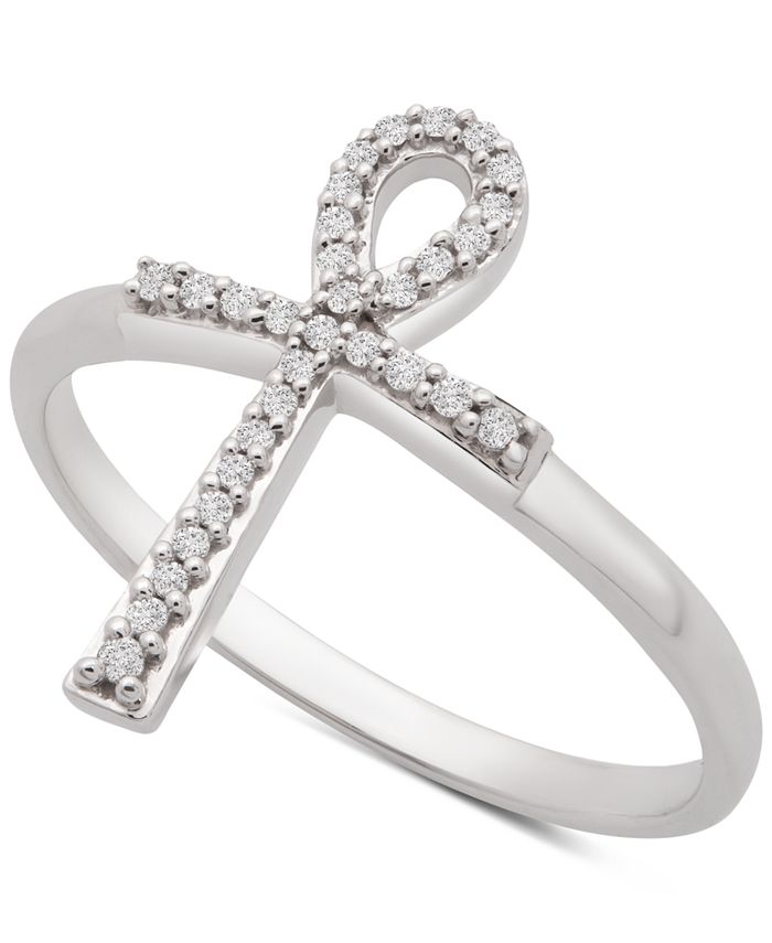 Wrapped - Diamond Ankh Cross Ring (1/10 ct. t.w.) in 14k White Gold