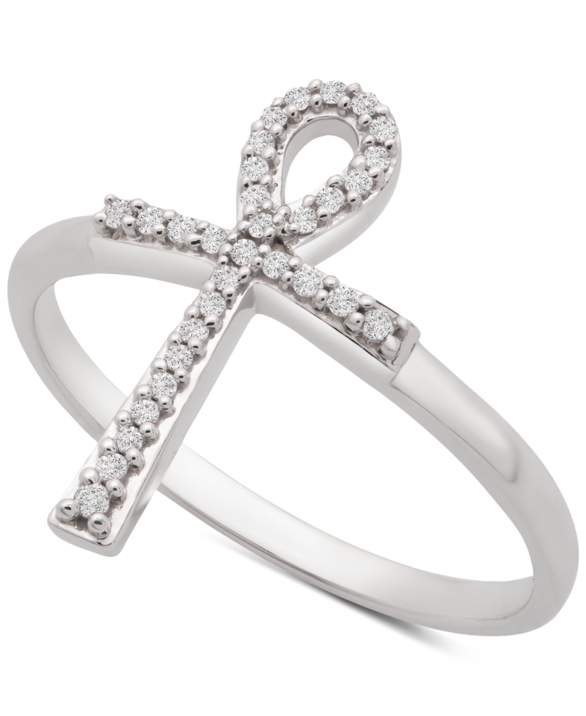 Wrapped Diamond Ankh Cross Ring (1/10 Ct. T.w.) In 14k White Gold, Created For Macy's