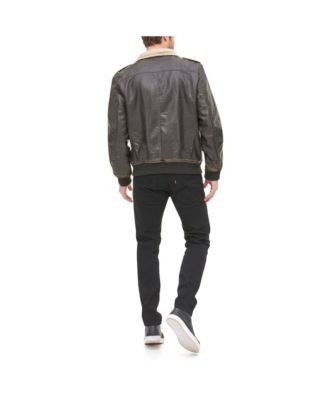 Men's Sherpa Lined Faux Leather Aviator Bomber