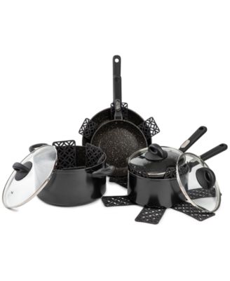 Photo 1 of Brooklyn Steel Co. Zodiac 12-Pc. Nonstick Cookware Set - Black
Set includes:
8" fry pan
10" fry pan
2.5-qt. saucepan with lid
3.5-qt. saucepan with lid
6-qt. Dutch oven with lid
Set of 4 cookware protectors
Forged vessel aluminum construction
Stainless st