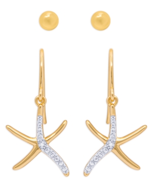image of Diamond Accent Starfish Fishhook Ball Fine Gold Plate Or Silver Plate Stud Set