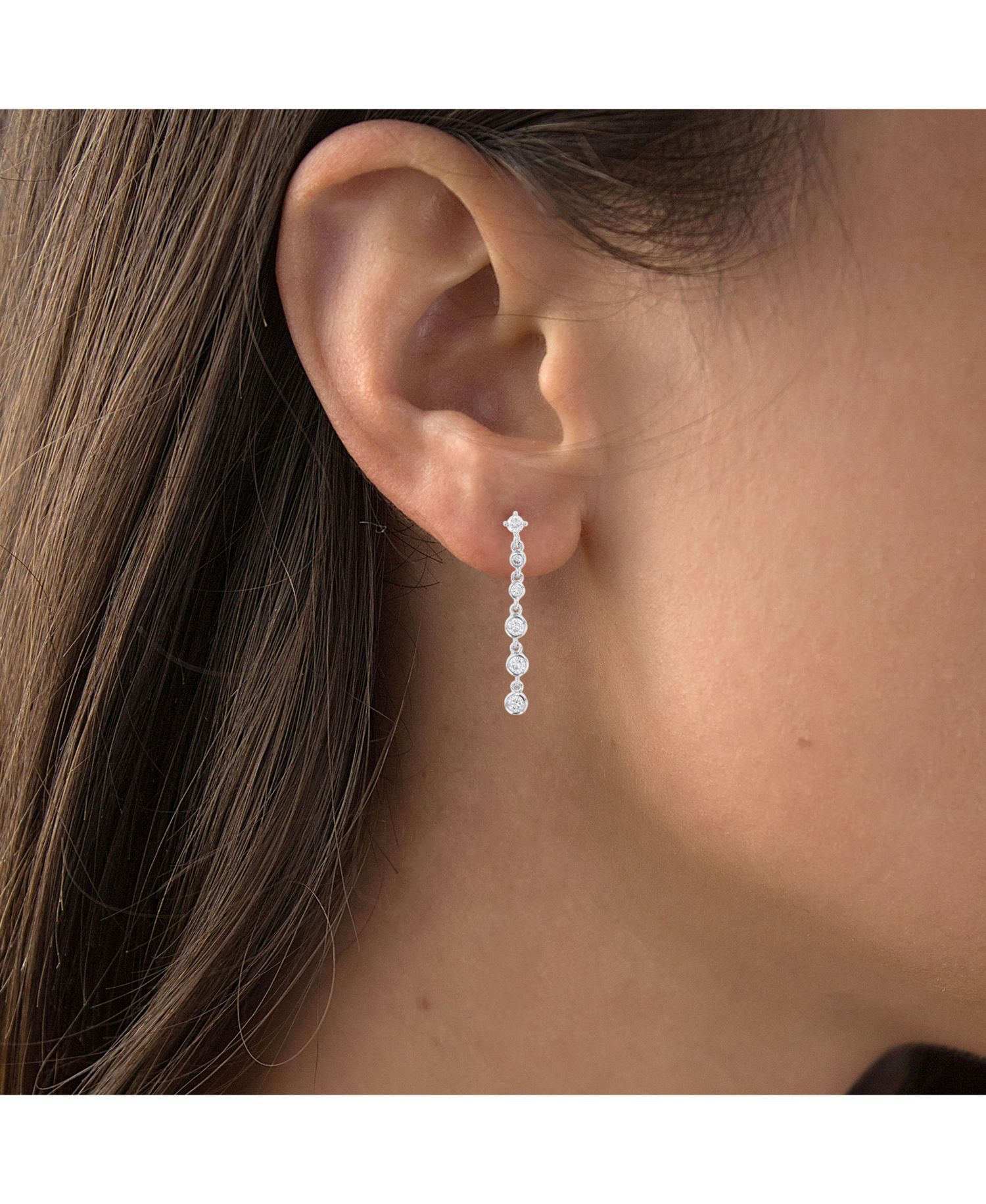 Cubic Zirconia Rhodium Plated Dangling Bezel Set Earrings (Also in 14k Gold Over Silver)
