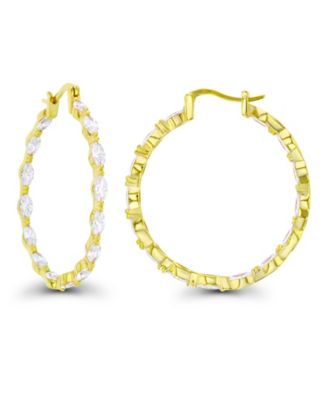 Cubic Zirconia 14K Rose Gold Marquise Cut Hoop Earrings (Also in 14k Gold Over Silver or 14k Rose Gold Over Silver)