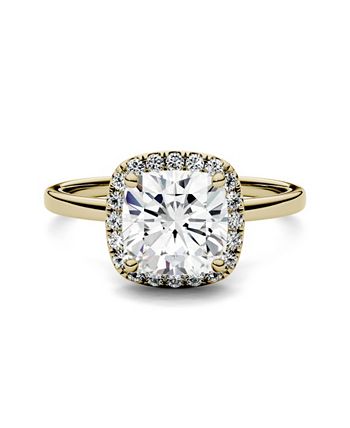Charles & Colvard - Moissanite Cushion Halo Engagement Ring 1-3/8 ct. t.w. Diamond Equivalent in 14k White or Yellow Gold