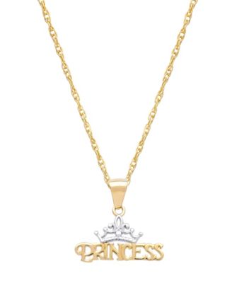 Children's Princess Tiara 15" Pendant Necklace in 14k Gold