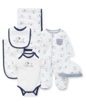 Little Me Baby Boys 6-pc. Cotton Puppy Toile Gift Set In Blue