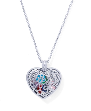 image of Multi Cubic Zirconia -I Love You- Heart Pendant in Fine Silver Plate