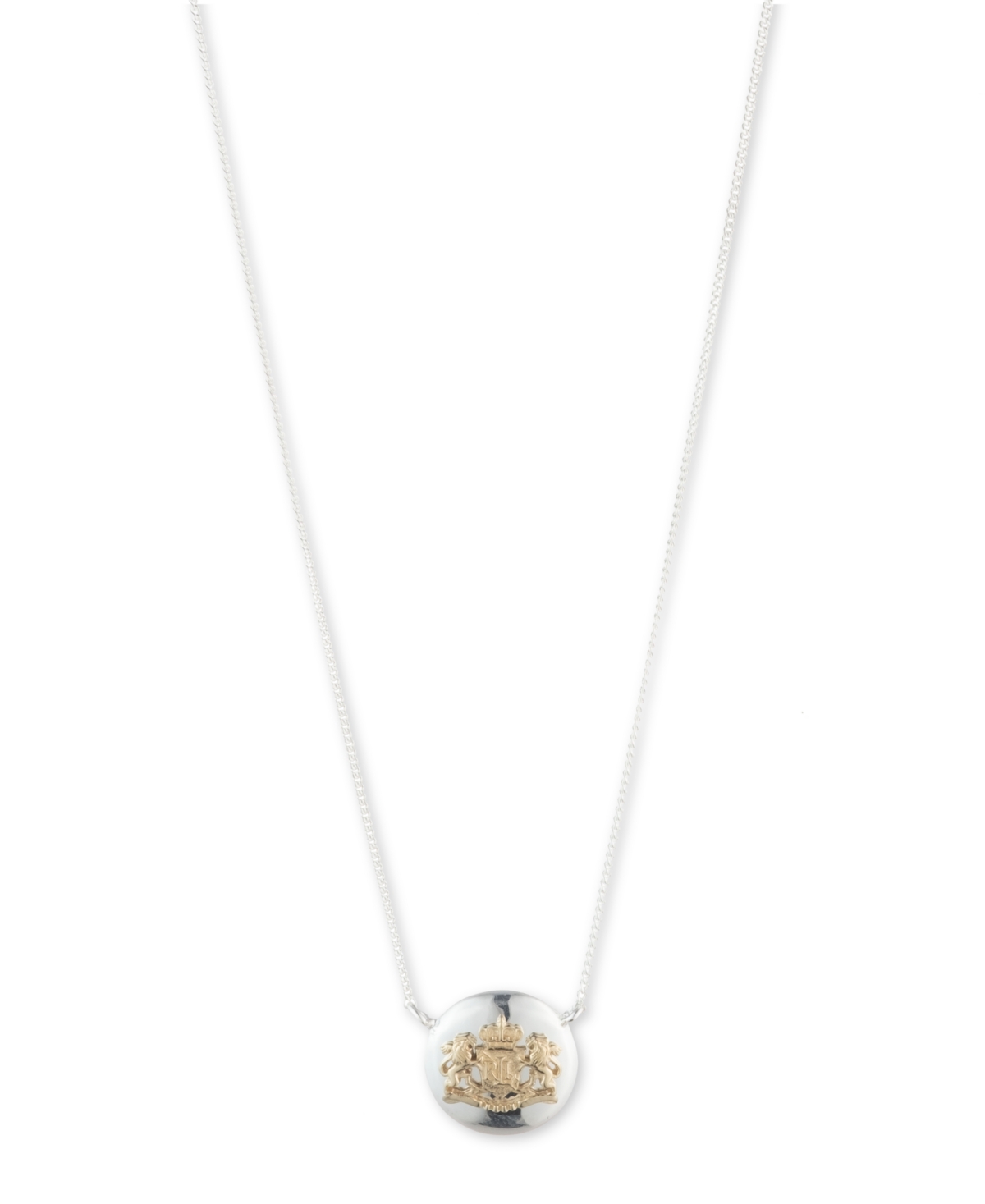 Lauren Ralph Lauren Sterling Silver Chain With 18k Gold Over Sterling Silver Crest Pendant Necklace In Two Tone
