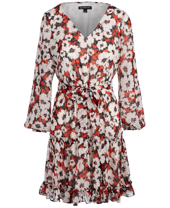 INC International Concepts INC Belted Floral-Print Fit & Flare Dress ...