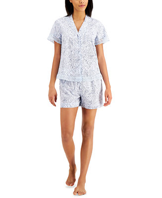 Charter Club Notched Collar Cotton Pajama Shorts Set, Created for Macy ...