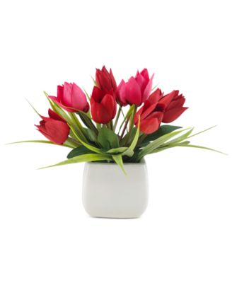 Martha Stewart Collection - Valentine's Day Red Tulip Artificial Potted Centerpiece