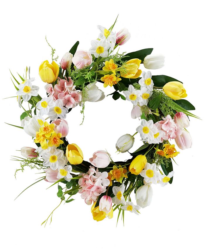Martha Stewart Collection Tulip Daffodil Artificial Wreath, Created for ...