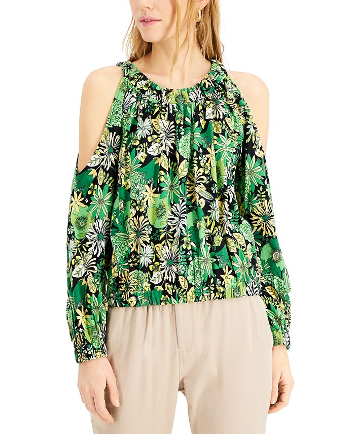 INC International Concepts Printed Cold Shoulder Top Created for