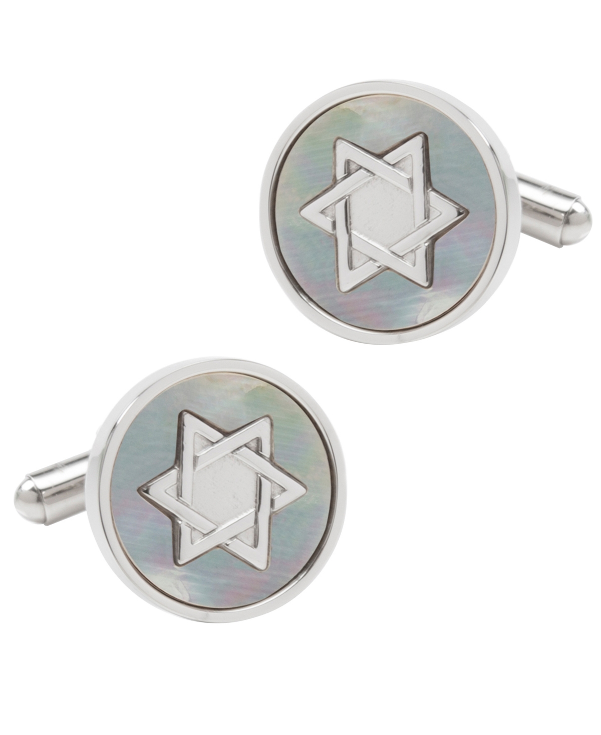 Men's Star of David Mother of Pearl Stainless Steel Cufflinks - White