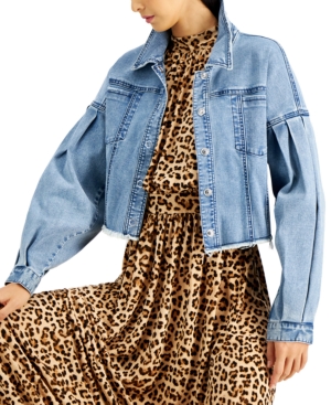 Inc Volume-Sleeve Cropped Jean Jacket Created for Macy's