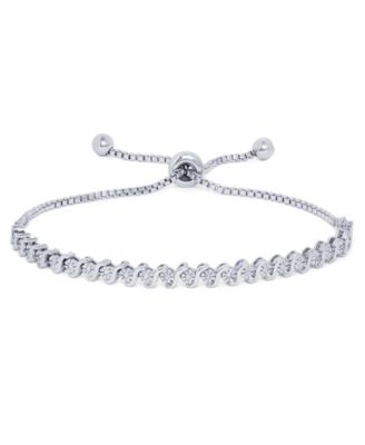 Macy's - Diamond Accent S Link Adjustable Bolo Bracelet in Fine Silver Plate