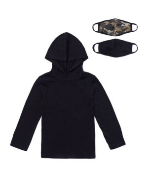 Little Boys Long Sleeve Solid Hoodie with Matching Face Mask