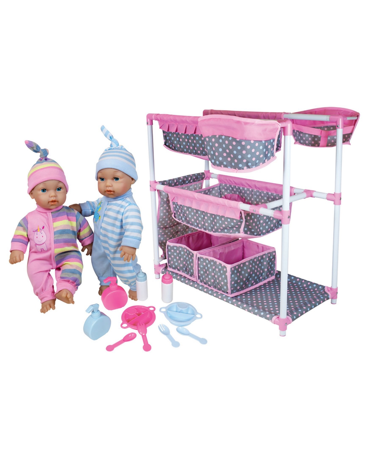 Redbox Lissi Dolls Baby Care Center For Twins With 2 Toy Baby Dolls And Feeding Accessories In Multi