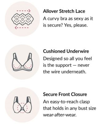 Women's Full Figure Plus Size Wonderwire Front Close Stretch Lace Bra 9245