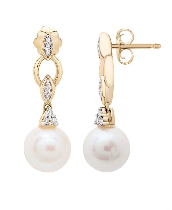 Macy's Cultured Freshwater Pearl (7mm) and Diamond Accent Earrings in ...