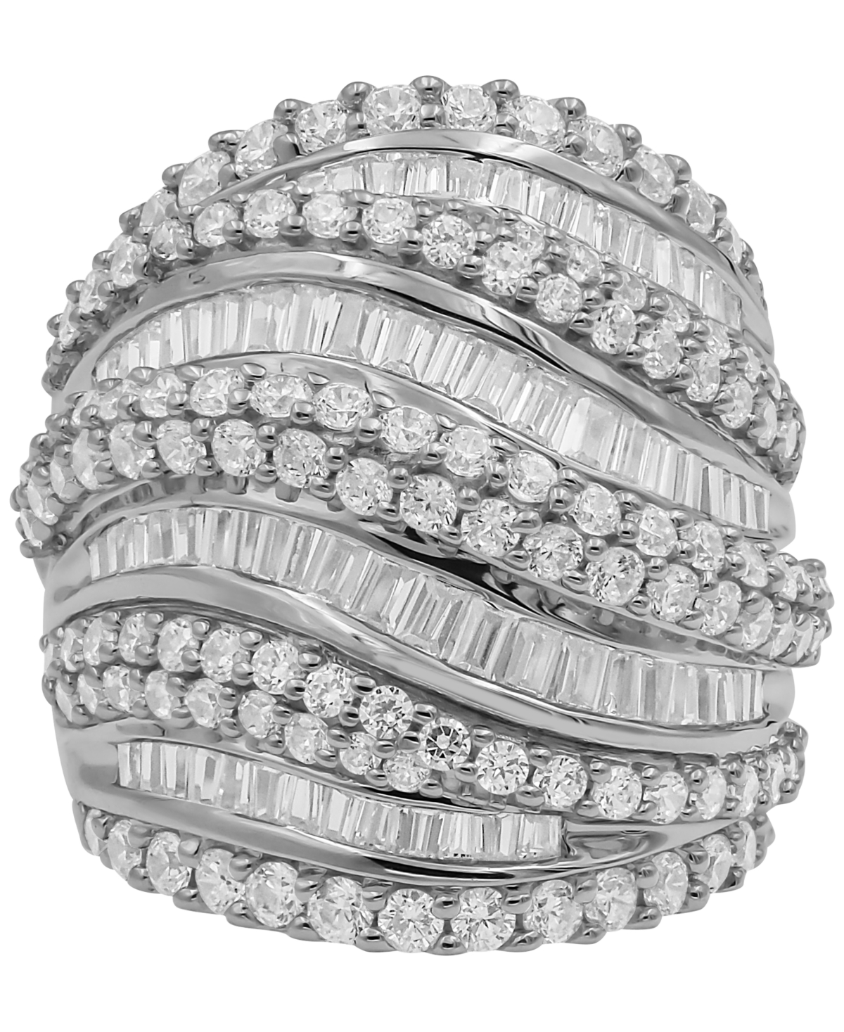 Diamond Round & Baguette Statement Ring (4 ct. t.w.) in 14k- White Gold