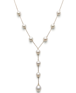 image of Belle de Mer 14k Gold Cultured Freshwater Pearl Dangle Station Necklace (6-9mm)