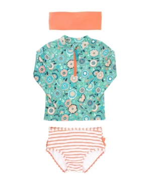 RuffleButts Baby Girls Ruffled 2-Piece Rash Guard Swim Headband Set