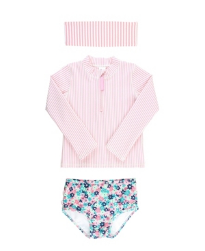 RuffleButts Baby Girls Ruffled 2-Piece Rash Guard Swim Headband Set